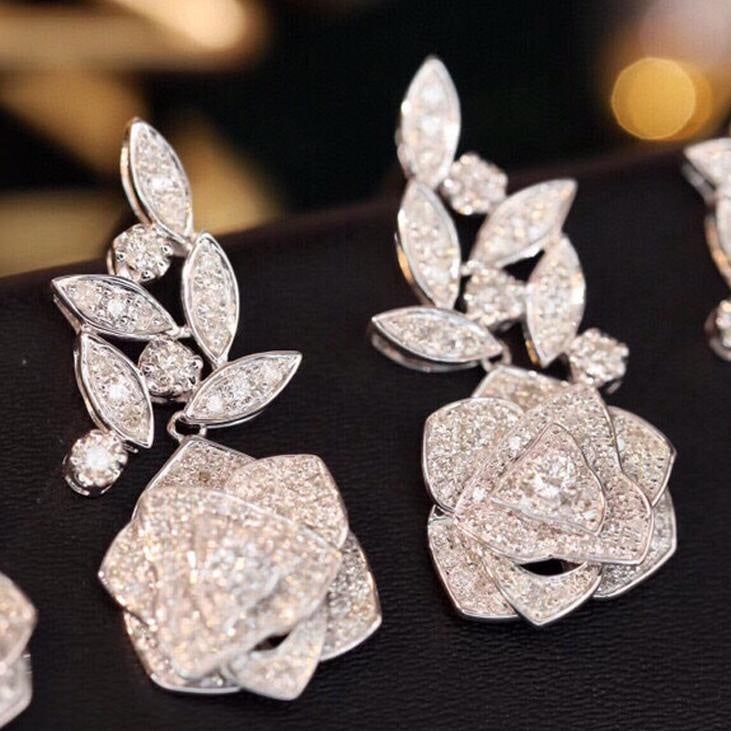 14k Gold 1 Ct Natural H Diamond & Flowers Earrings - 3