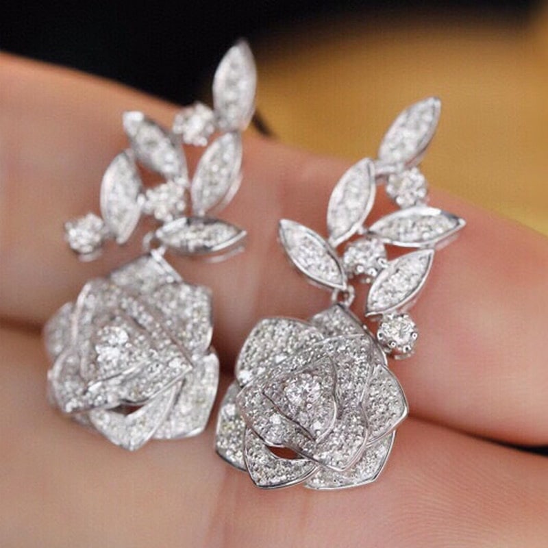 14k Gold 1 Ct Natural H Diamond & Flowers Earrings - 6