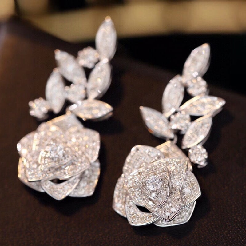 14k Gold 1 Ct Natural H Diamond & Flowers Earrings - 7