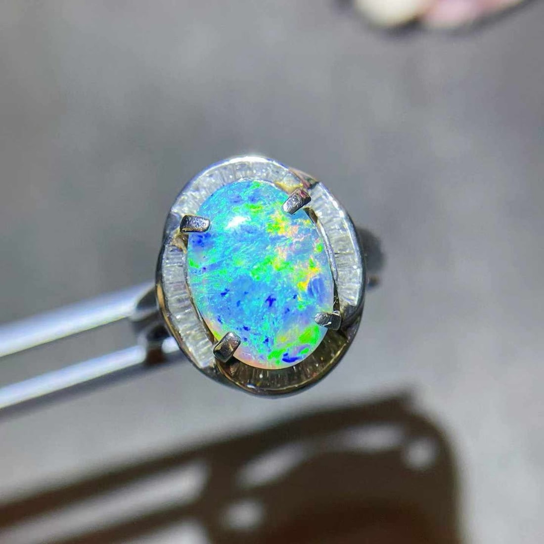 14k Gold 3.06 Ctw Natural Opal & Diamond Ring - 2