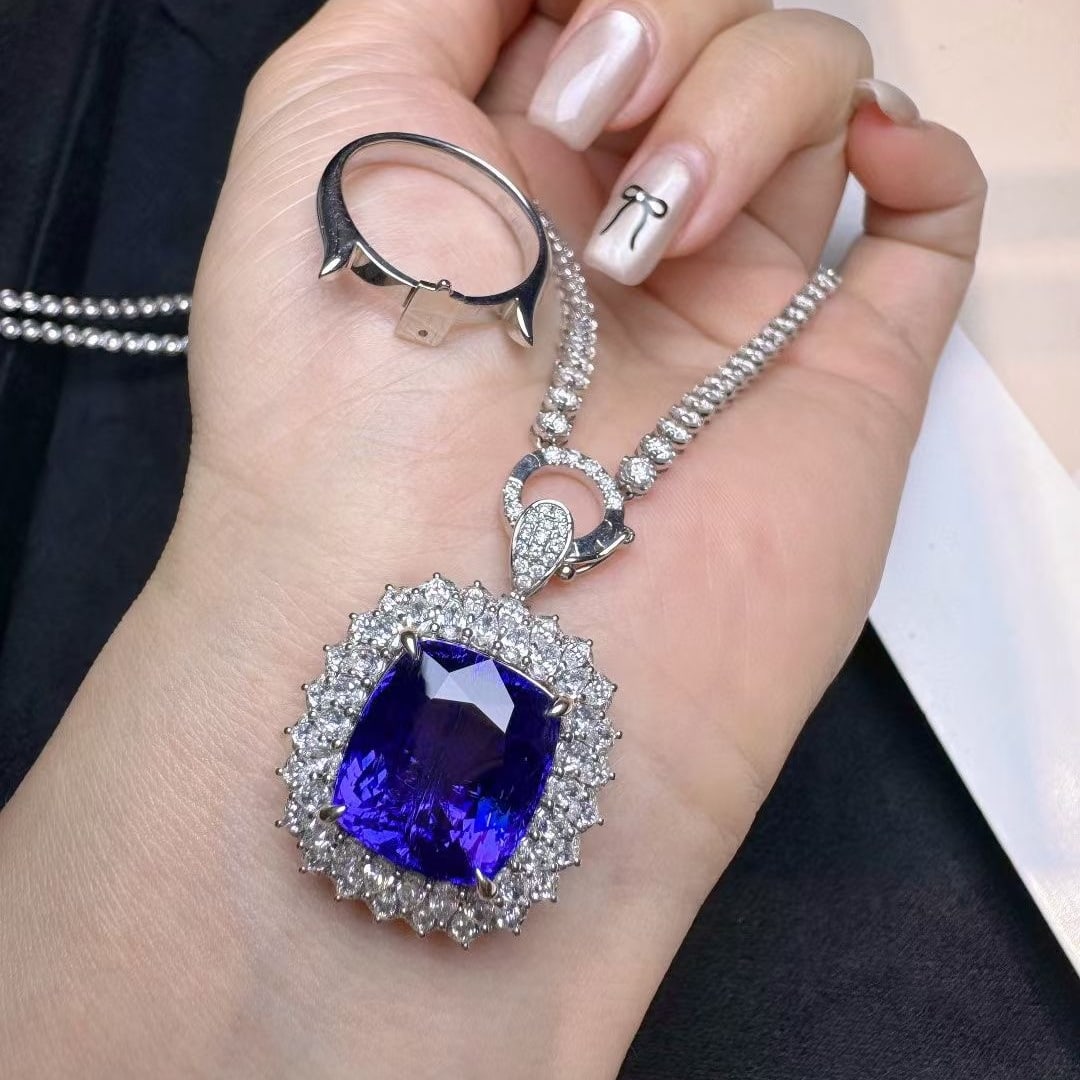 14k Gold 14.72 Ctw Natural Tanzanite & Diamond Ring/pendant( Without Chain ) - 2