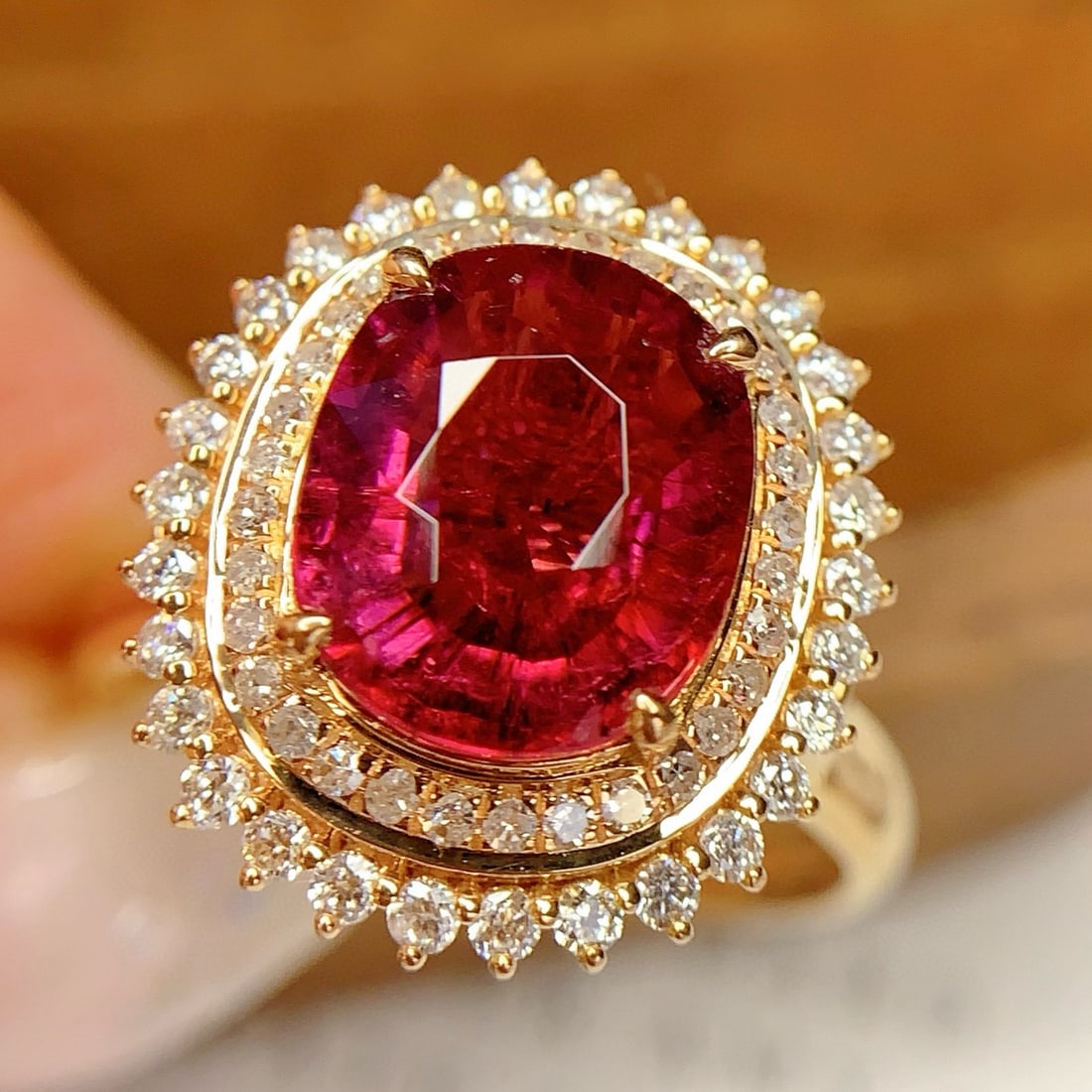 14k Gold 4 Ct Natural Tourmaline & Diamond Ring - 2