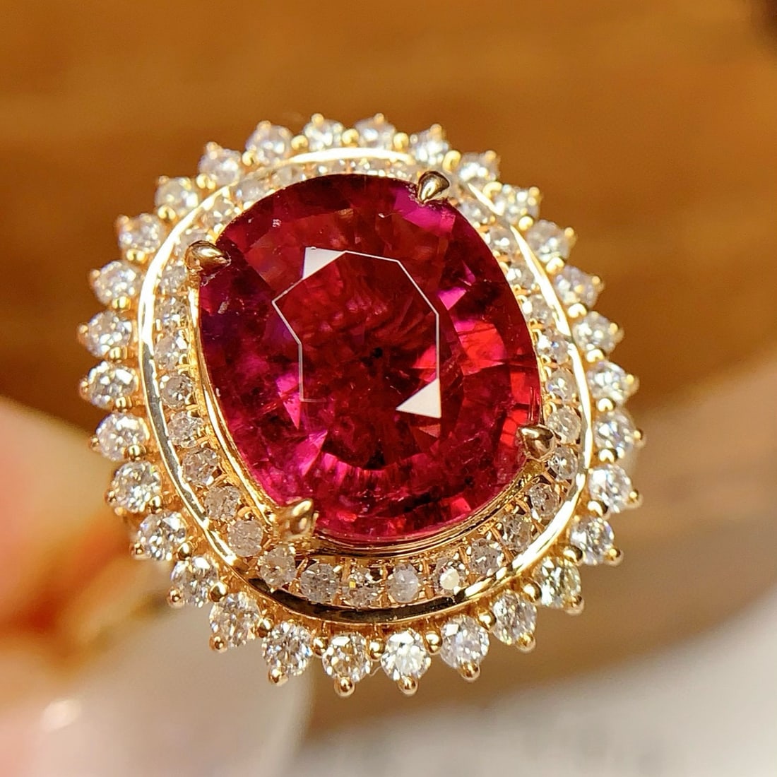 14k Gold 4 Ct Natural Tourmaline & Diamond Ring - 5