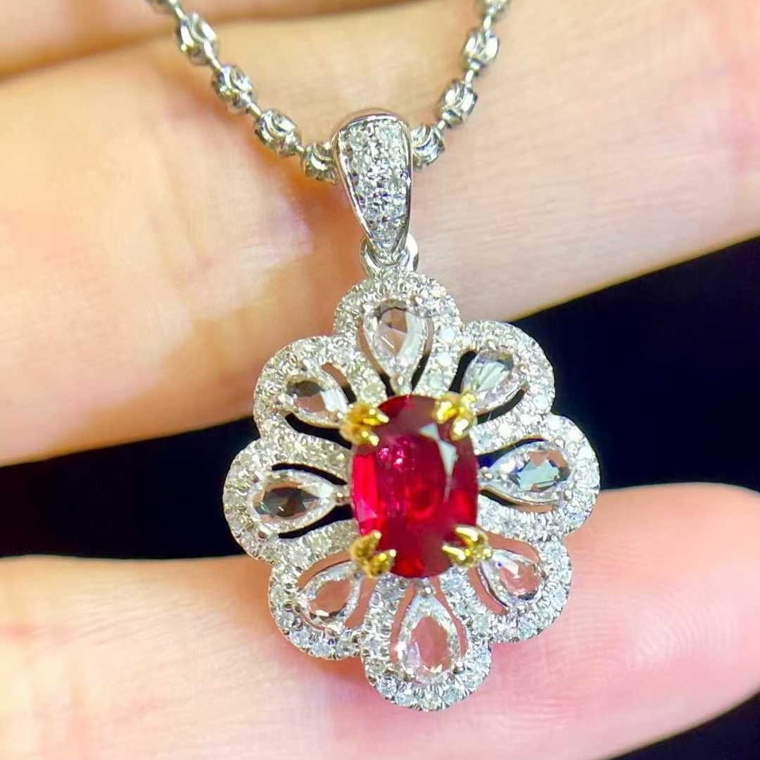 14k Gold 1.05 Ct Natural Ruby & Diamond & Sapphire Pendant( Without Chain ): Ref:231043178 // gold content:14k gold // main gemstone:ruby // shape:oval // carat weight:1. 05ct // color:red // treatment:natural // // adjacent gemstone 2 : diamond // shape:round // clarity grade