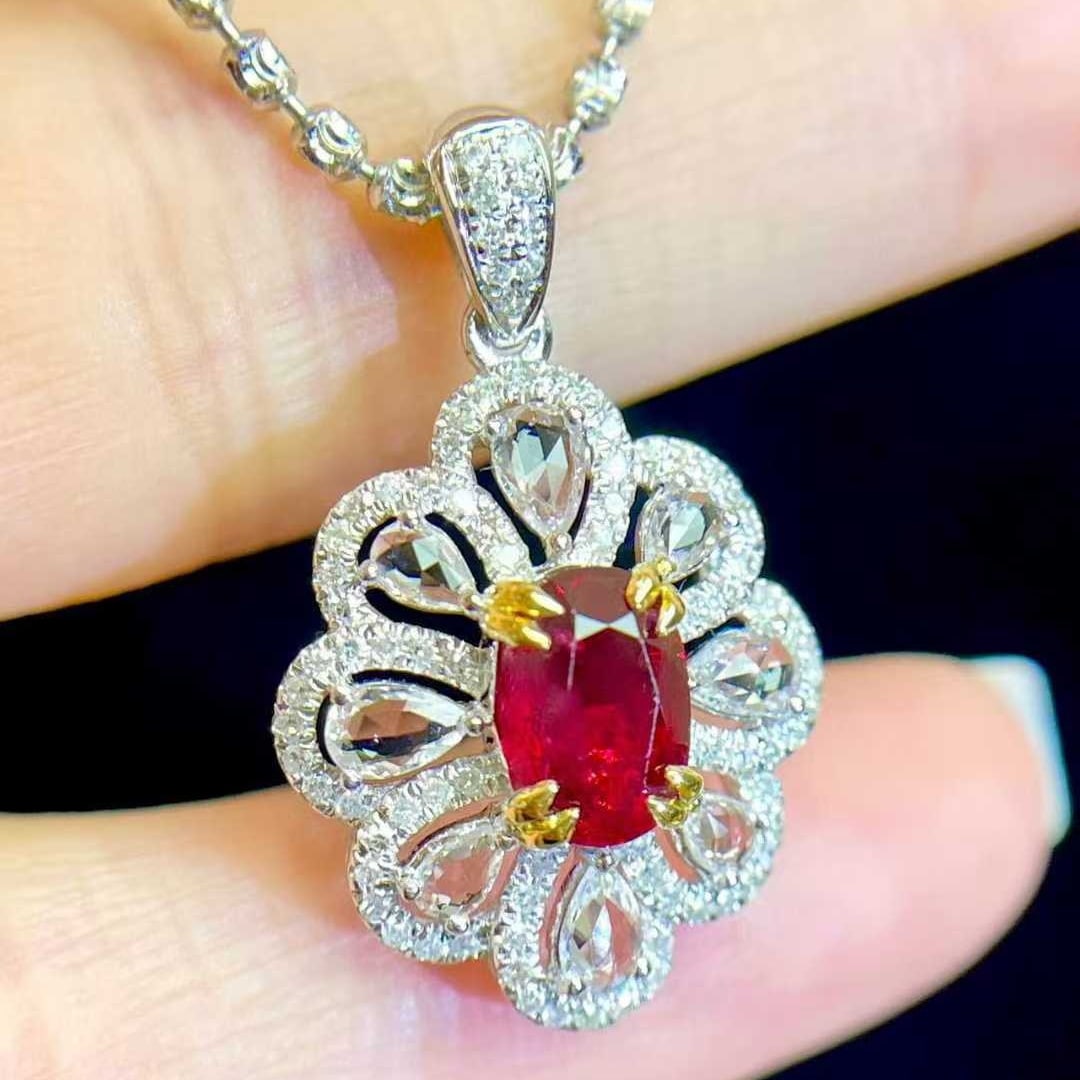14k Gold 1.05 Ct Natural Ruby & Diamond & Sapphire Pendant( Without Chain ) - 3