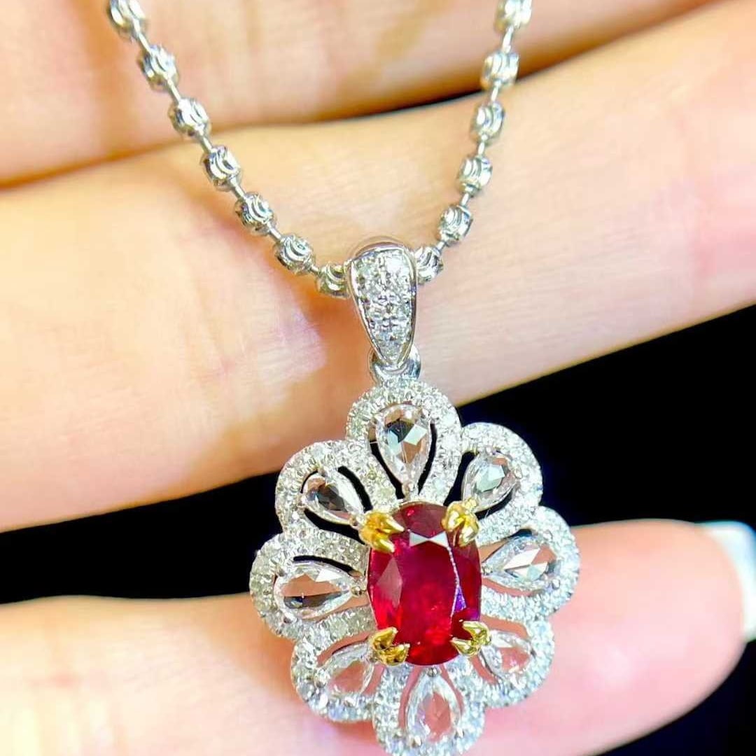 14k Gold 1.05 Ct Natural Ruby & Diamond & Sapphire Pendant( Without Chain ) - 4