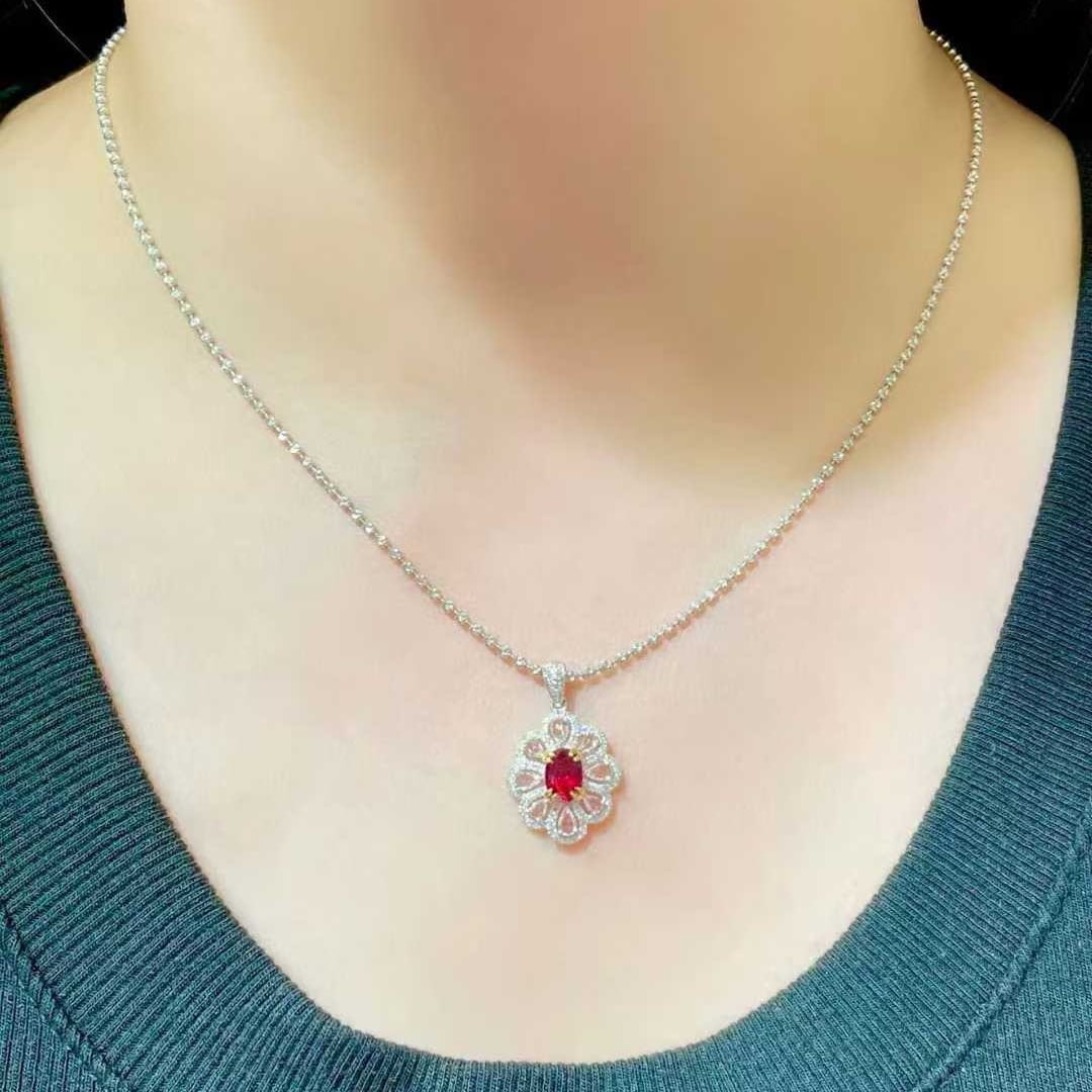14k Gold 1.05 Ct Natural Ruby & Diamond & Sapphire Pendant( Without Chain ) - 5