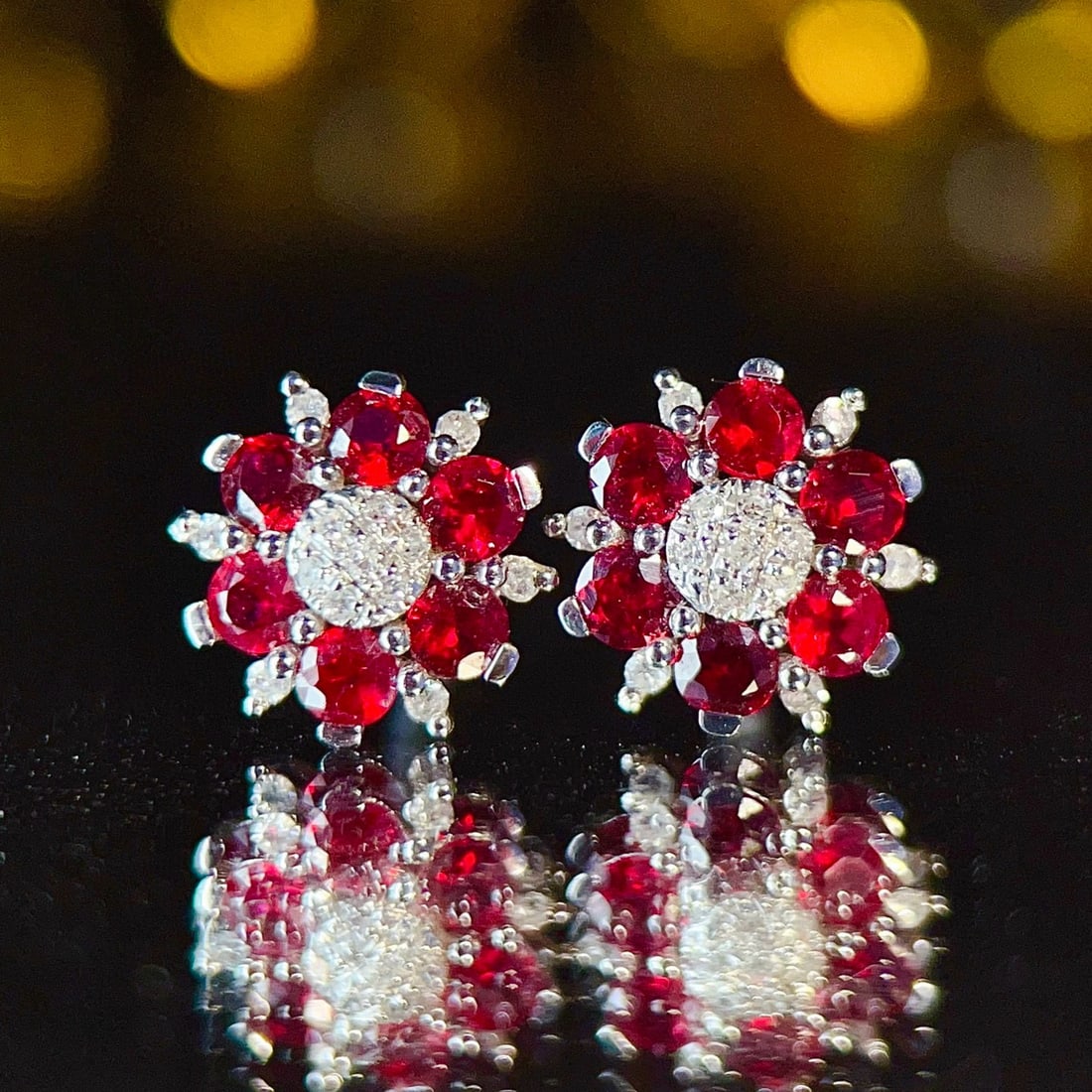 14k Gold 1.10 Ctw Natural Ruby & Diamond Earrings: Ref:231043179 // gold content:14k gold // main gemstone:ruby // shape:round // carat weight:1ct // color:red // treatment:natural // cut grade:g // // adjacent gemstone 2 : diamond // number of