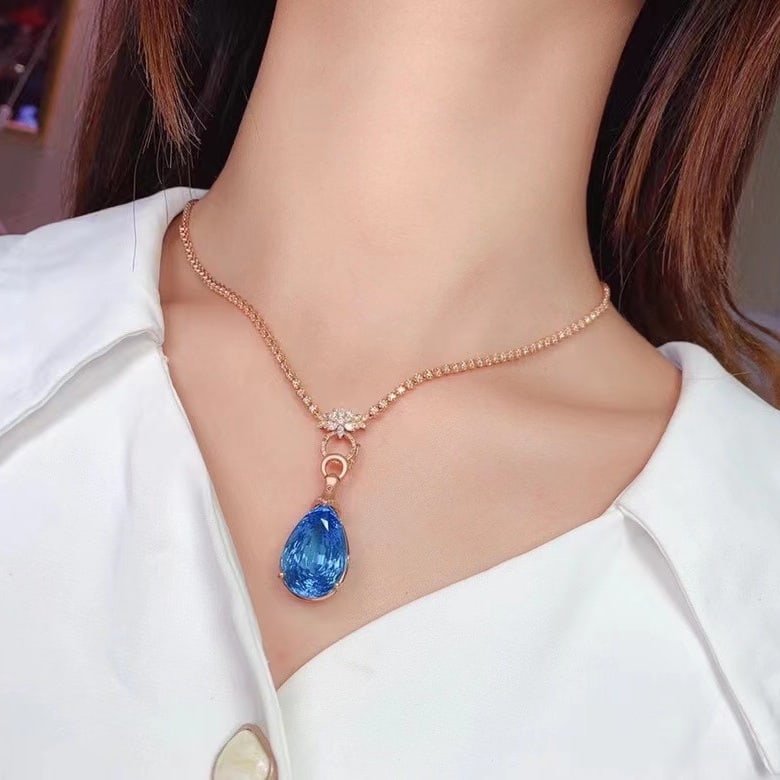 14k Gold 26.91 Ct Natural Topaz & Diamond Pendant( Without Chain ) - 3