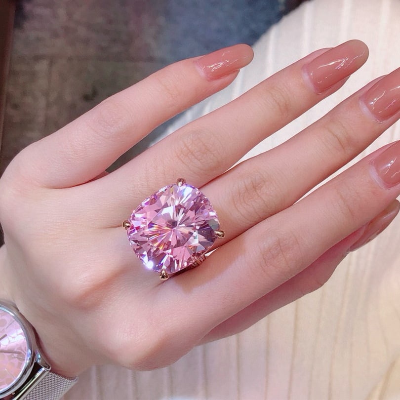 14k Gold 50.26 Ctw Natural Kunzite & Diamond Ring - 4