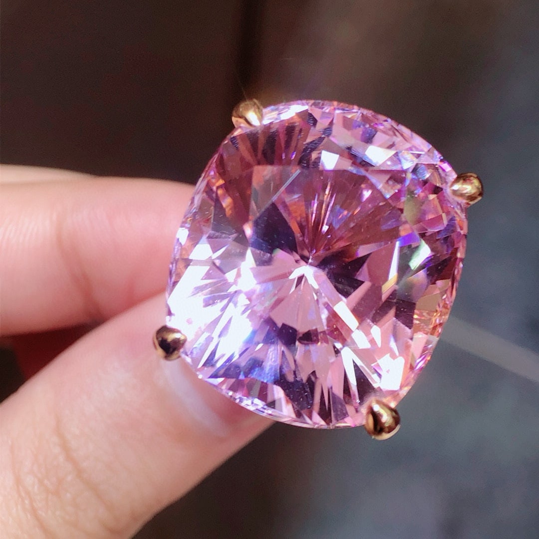 14k Gold 50.26 Ctw Natural Kunzite & Diamond Ring - 6