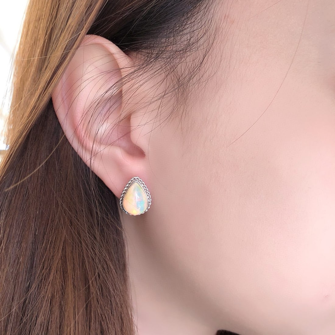 14k Gold 5.90 Ct Natural Opal Earrings - 6