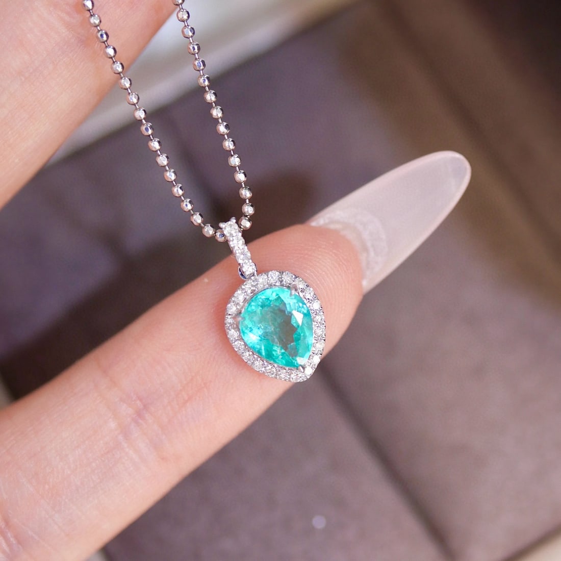 14k Gold 0.96 Ctw Natural Paraiba Tourmaline & Diamond Pendant( Without Chain ) - 2