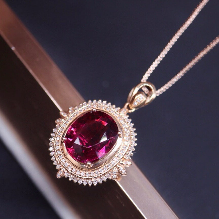 14k Gold 4.62 Ct Natural Tourmaline & Diamond Pendant( Without Chain ) - 5