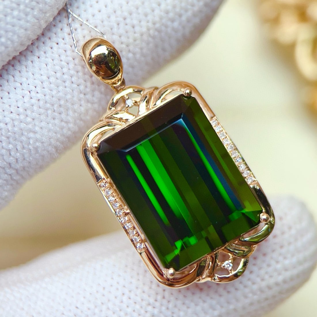 14k Gold 22.12 Ctw Natural Tourmaline & Diamond Pendant( Without Chain ) - 6