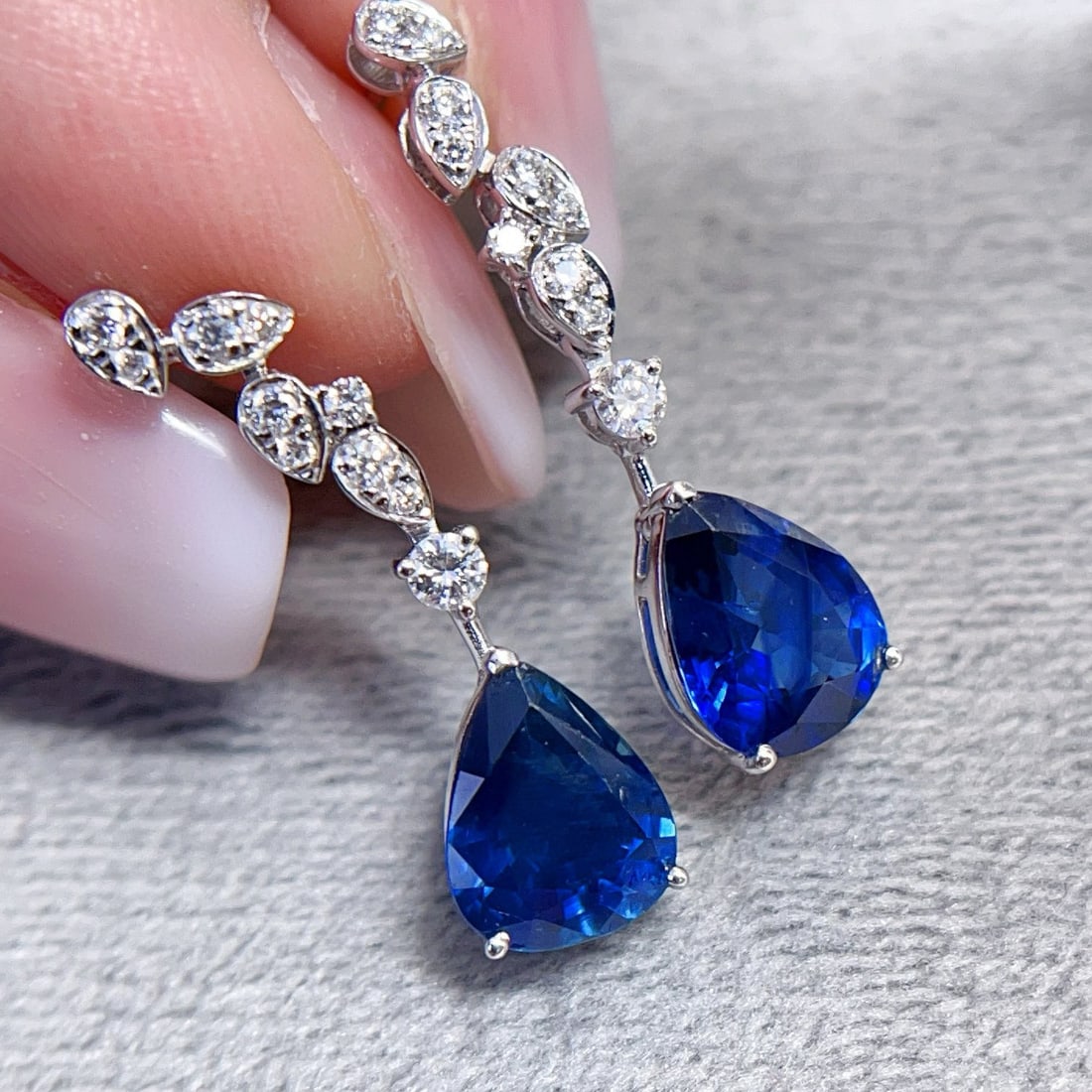 14k Gold 3.31 Ctw Natural Sapphire & Diamond Earrings - 2