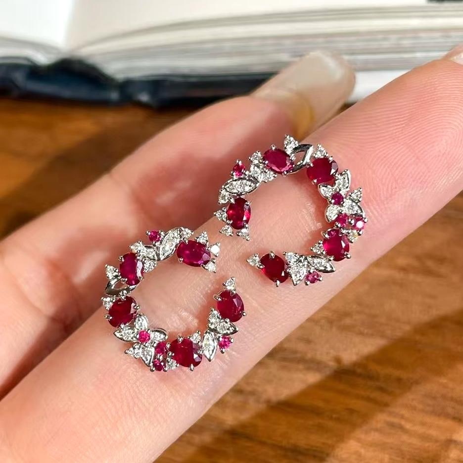 14k Gold 1 Ct Natural Ruby & Diamond Earrings - 5