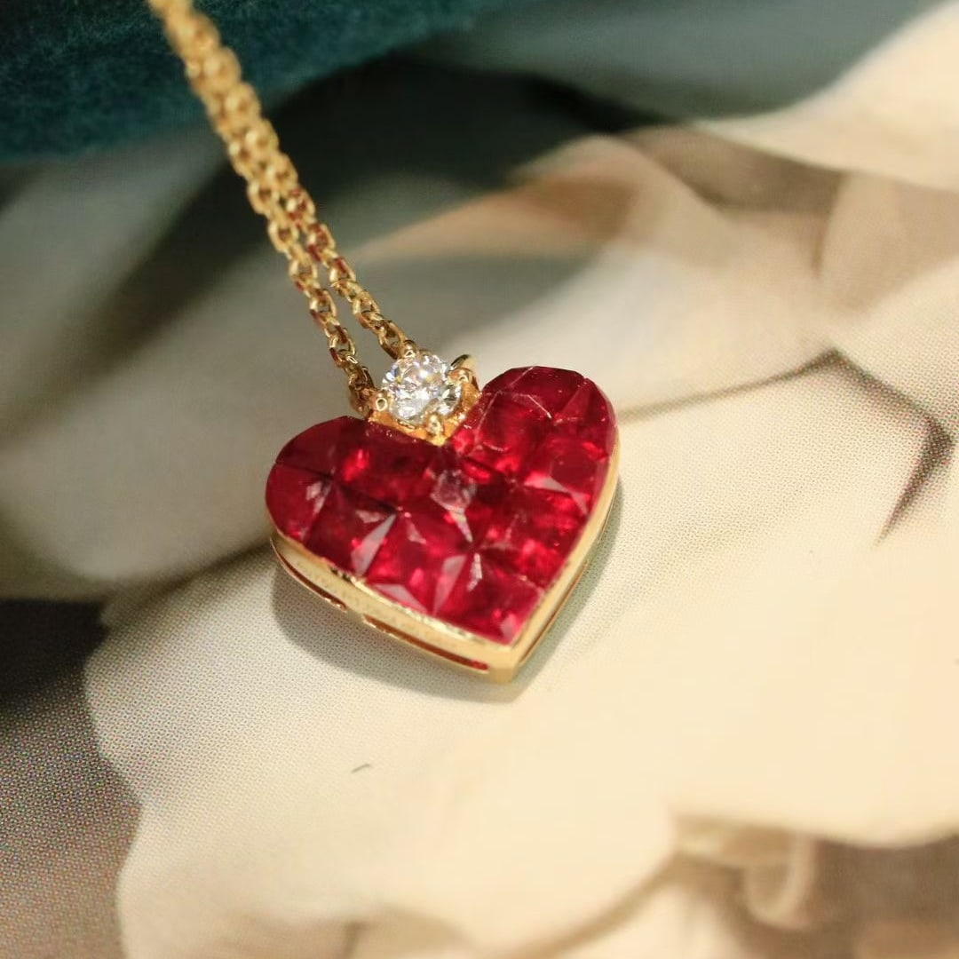 14k Gold 1.12 Ctw Natural Ruby & Diamond Necklace - 2