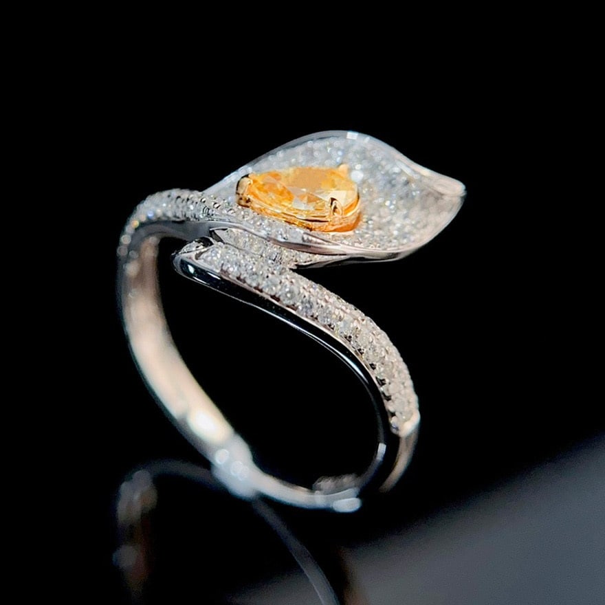14k Gold 0.70 Ctw Natural Yellow Diamond & Diamond Ring - 2