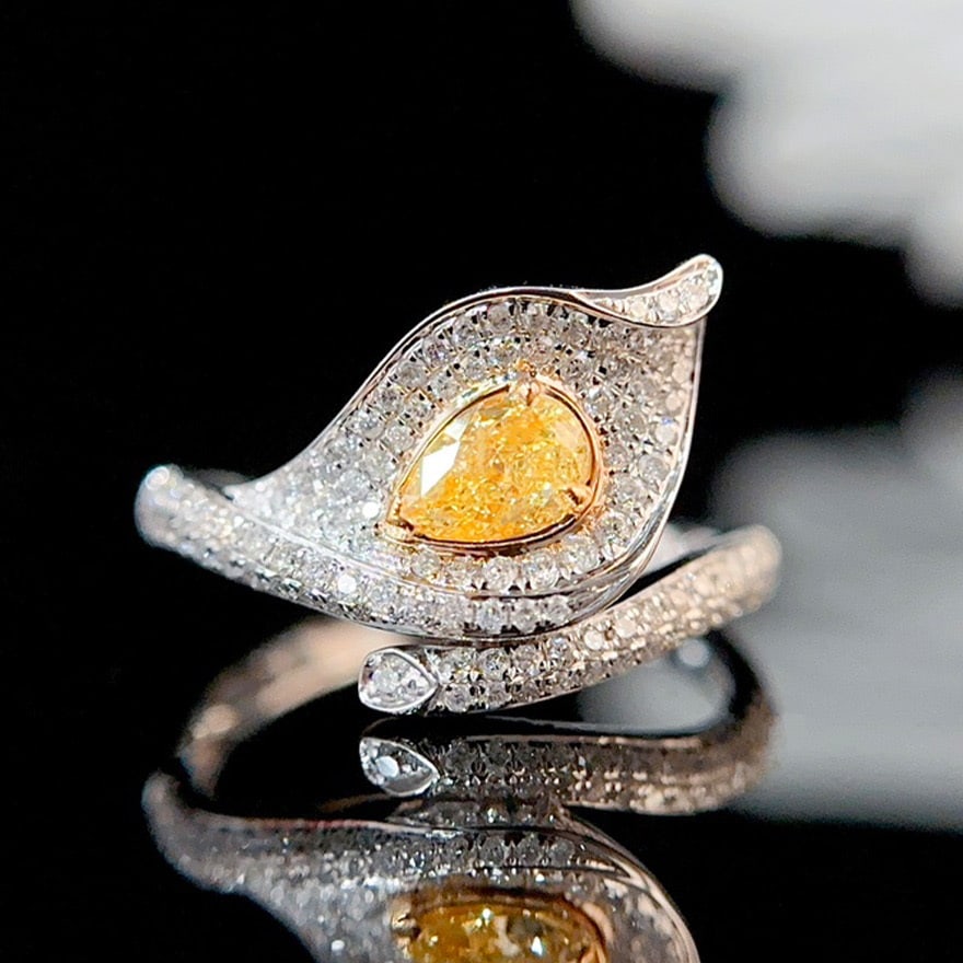 14k Gold 0.70 Ctw Natural Yellow Diamond & Diamond Ring - 3