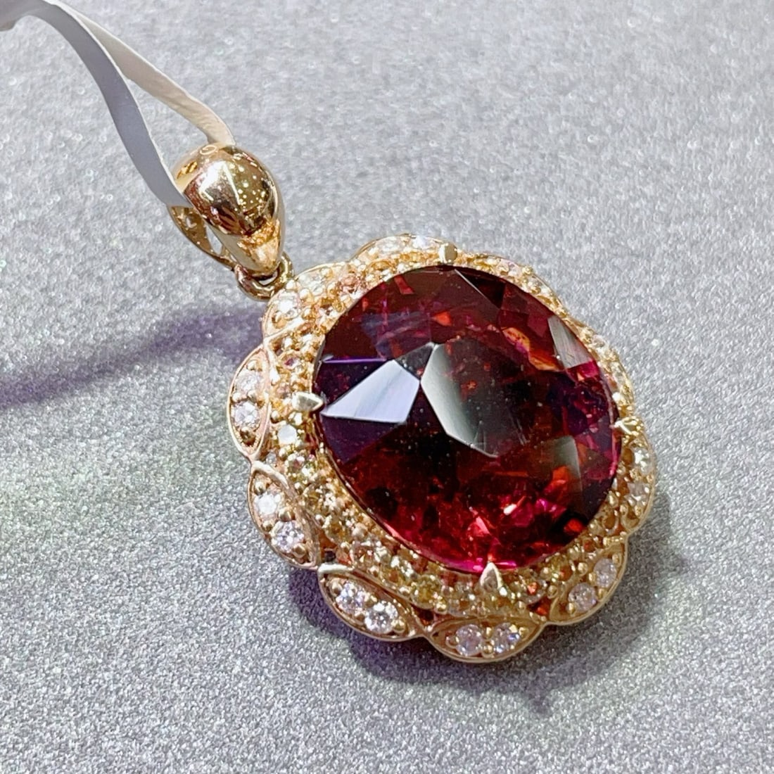 14k Gold 8.32 Ct Natural Tourmaline & Diamond Pendant( Without Chain ) - 2