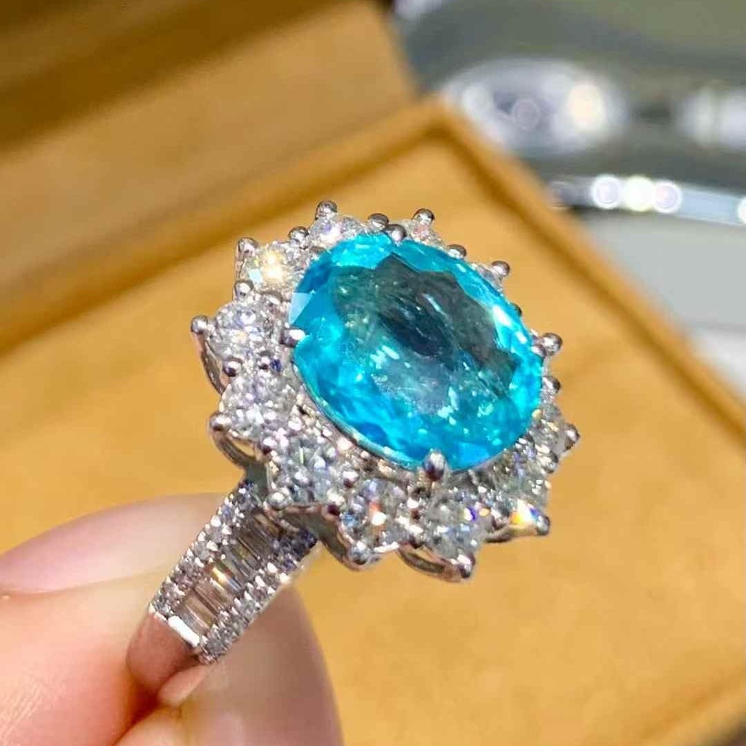 14k Gold 2.23 Ct Natural Paraiba Tourmaline & Diamond Ring - 4