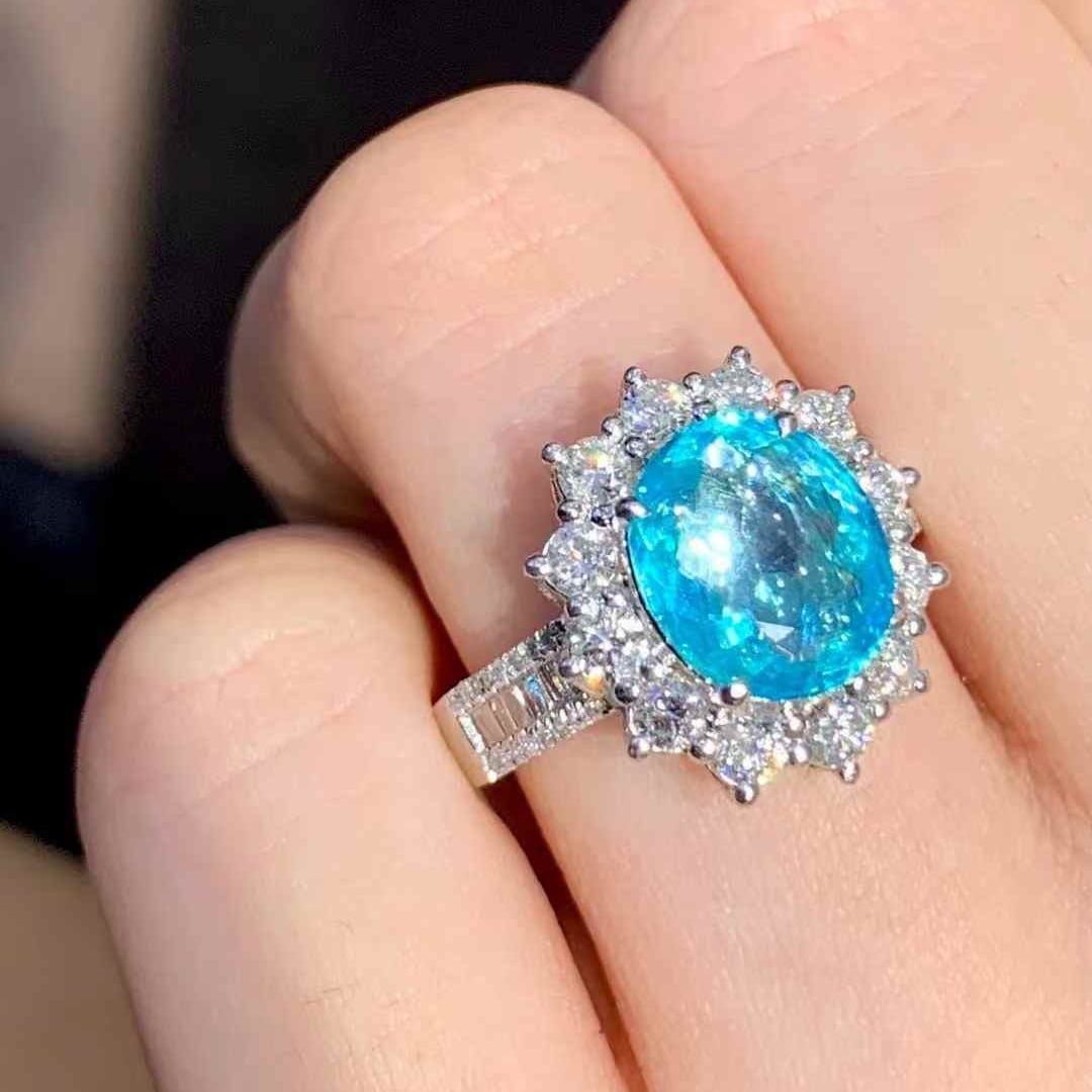 14k Gold 2.23 Ct Natural Paraiba Tourmaline & Diamond Ring - 5