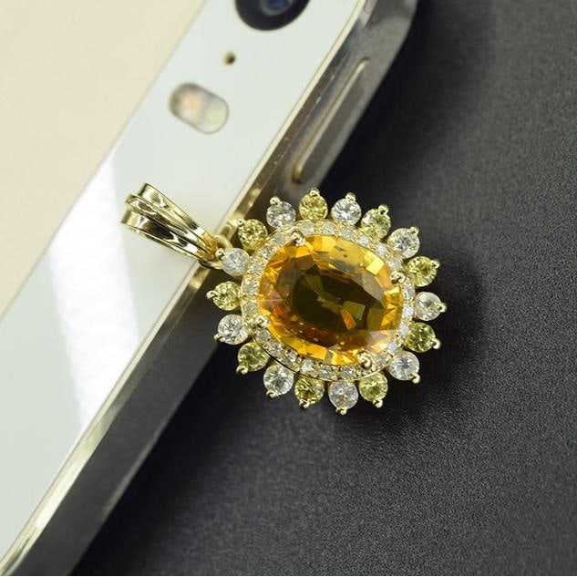 14k Gold 2.24 Ctw Natural Sapphire & Diamond Pendant( Without Chain ) - 5