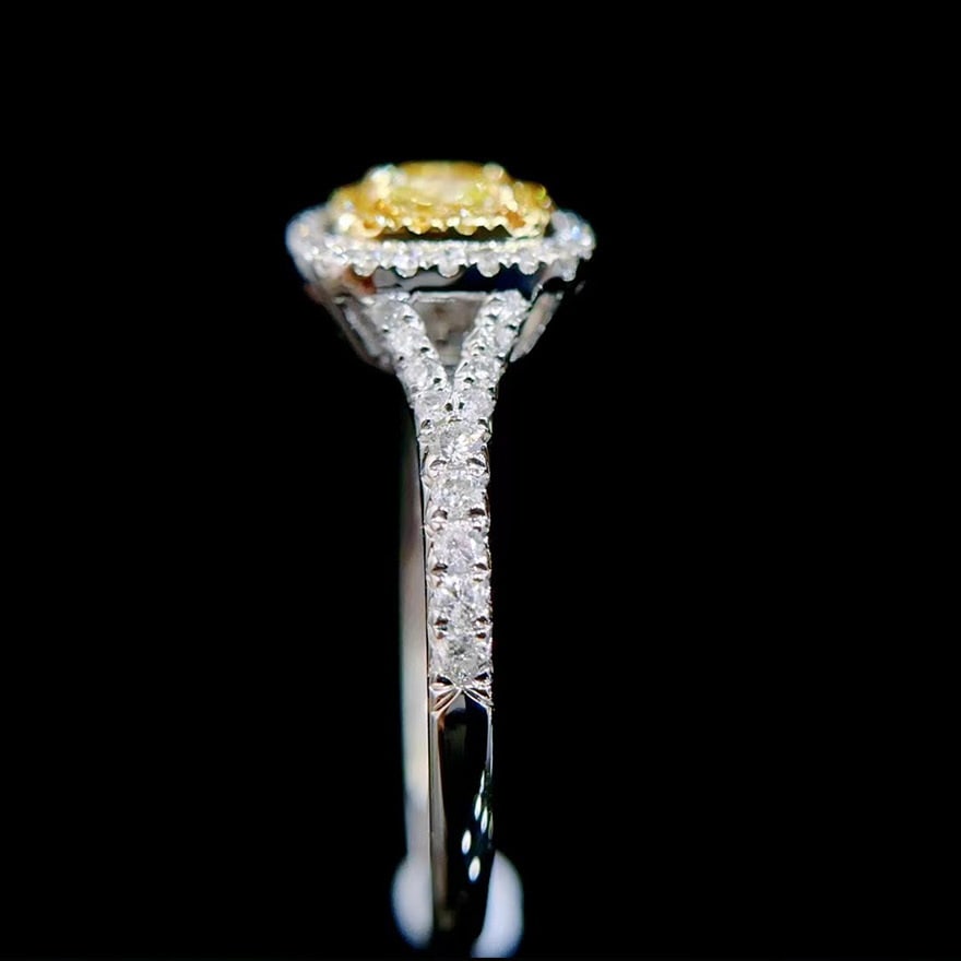 14k Gold 0.65 Ctw Natural Yellow Diamond & Diamond Ring - 5