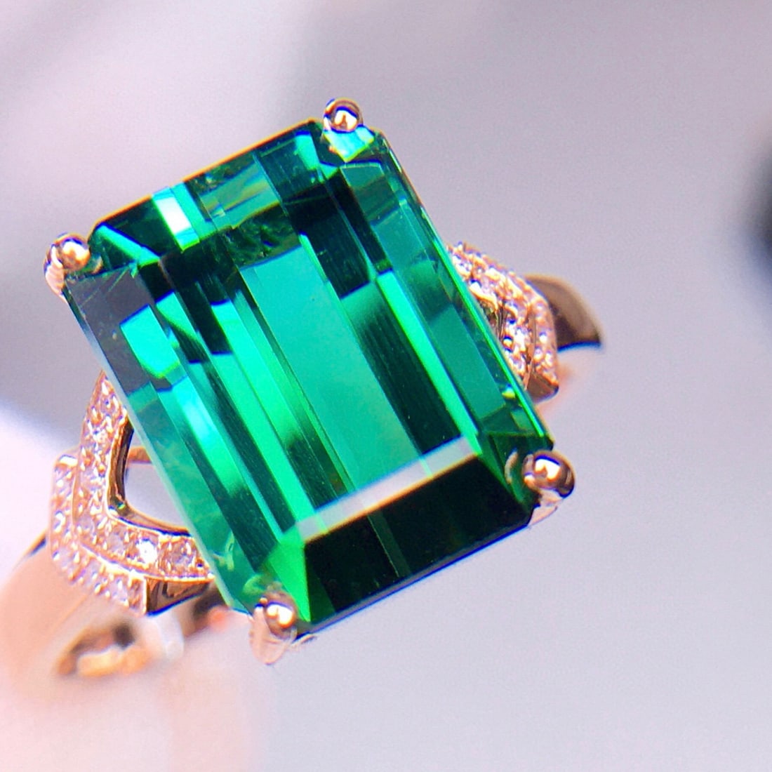 14k Gold 5.28 Ct Natural Tourmaline & Diamond Ring - 4