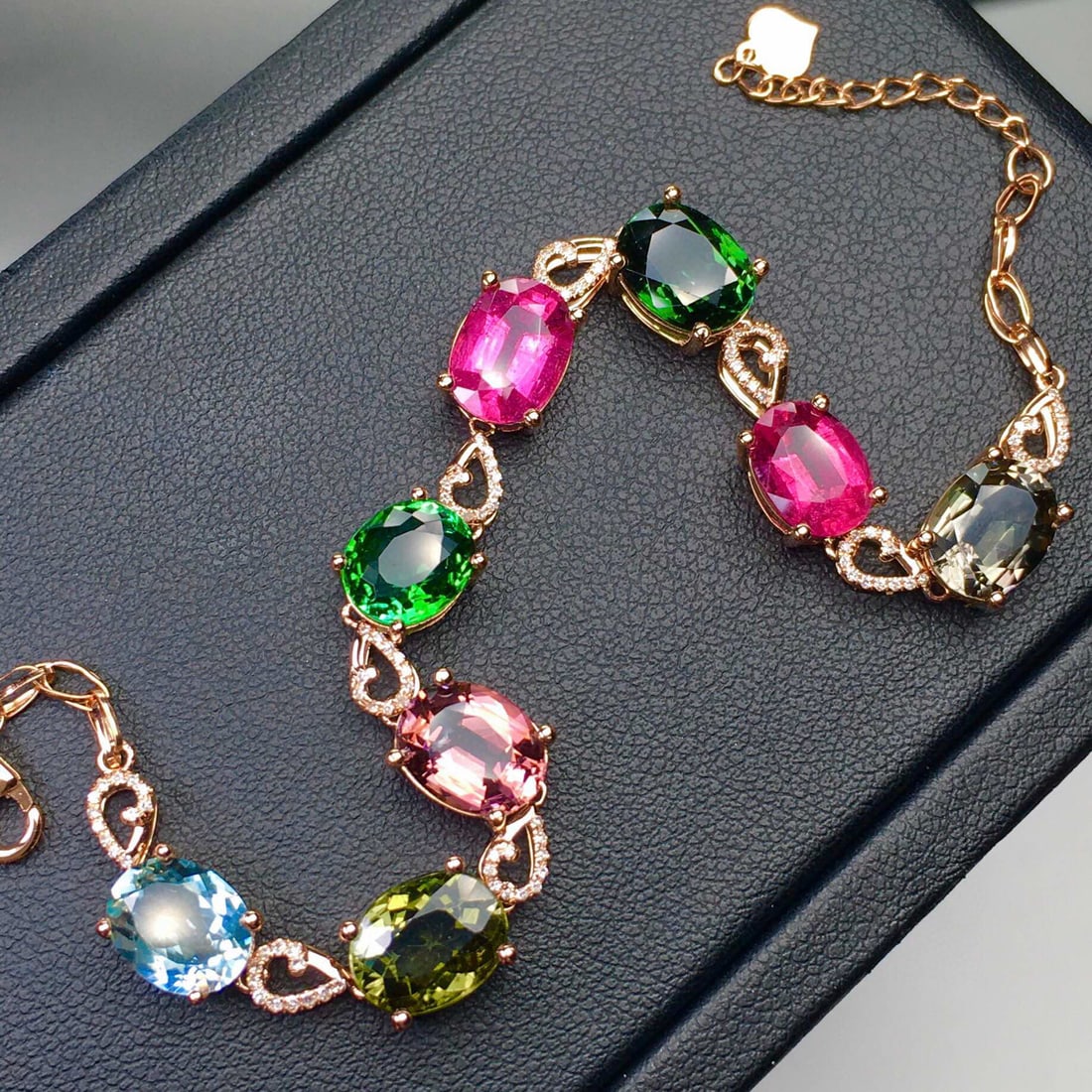 14k Gold 19.2 Ct Natural Tourmaline & Diamond Bracelet - 3