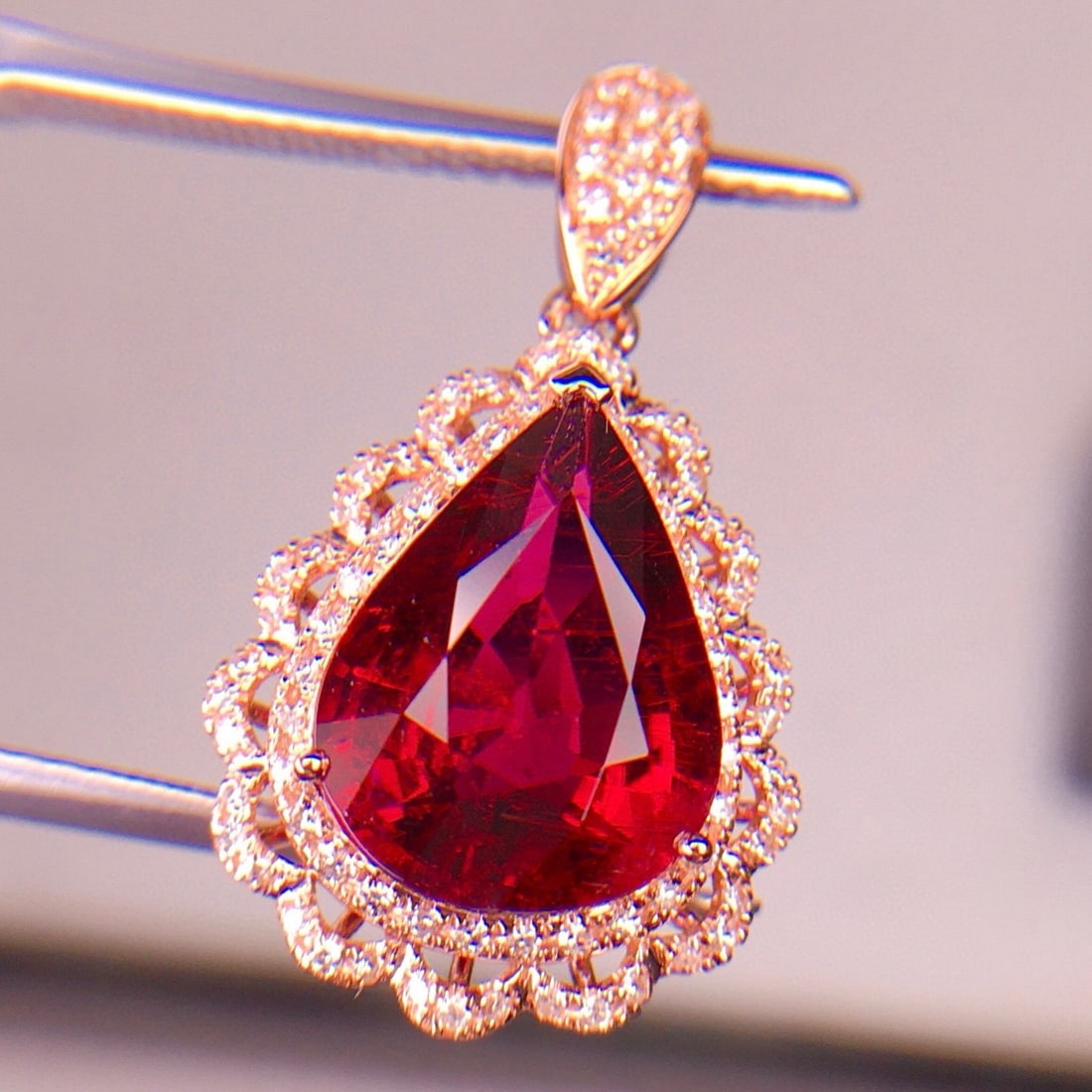 14k Gold 4.09 Ct Natural Tourmaline & Diamond Pendant( Without Chain ) - 6