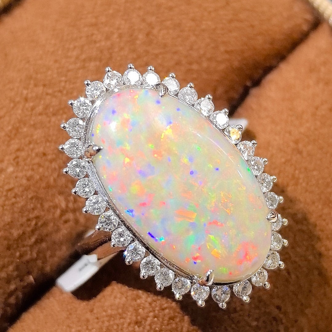 14k Gold 6.36 Ctw Natural Opal & Diamond Ring - 2