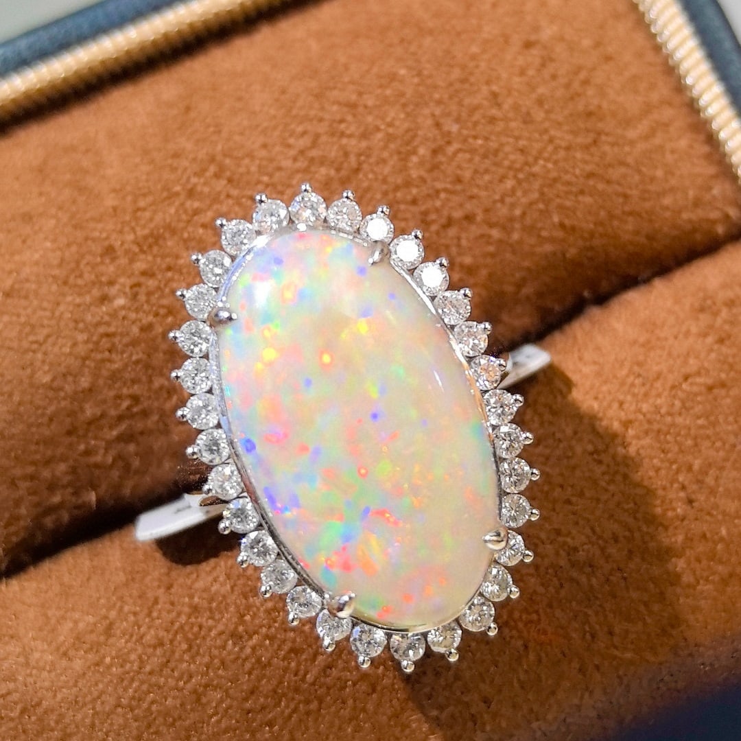 14k Gold 6.36 Ctw Natural Opal & Diamond Ring - 4