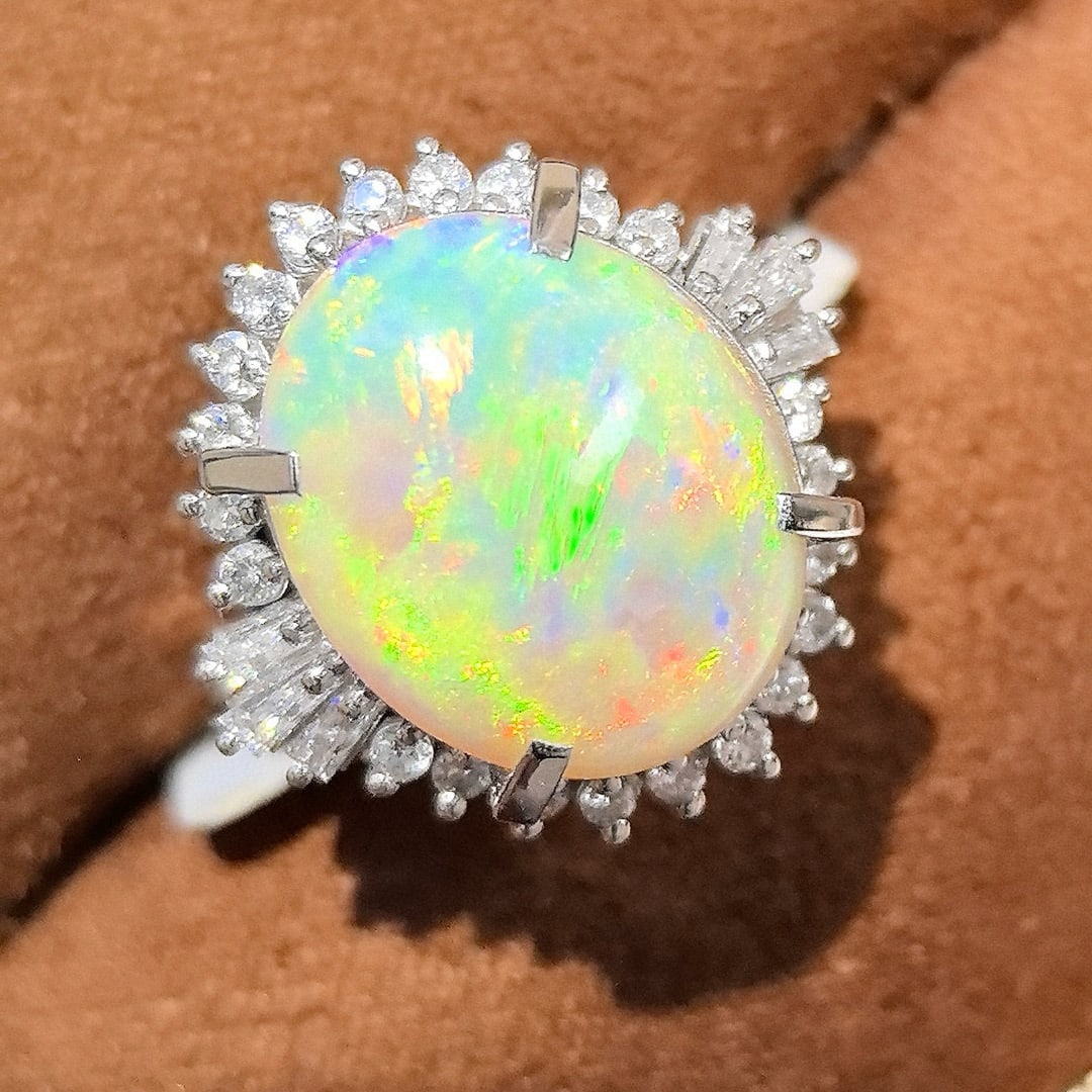 14k Gold 6.72 Ctw Natural Opal & Diamond Ring - 2