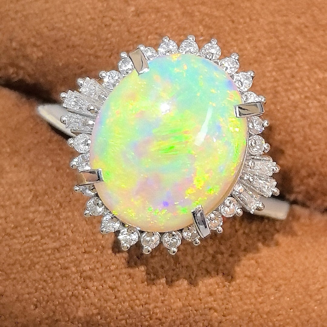 14k Gold 6.72 Ctw Natural Opal & Diamond Ring - 3