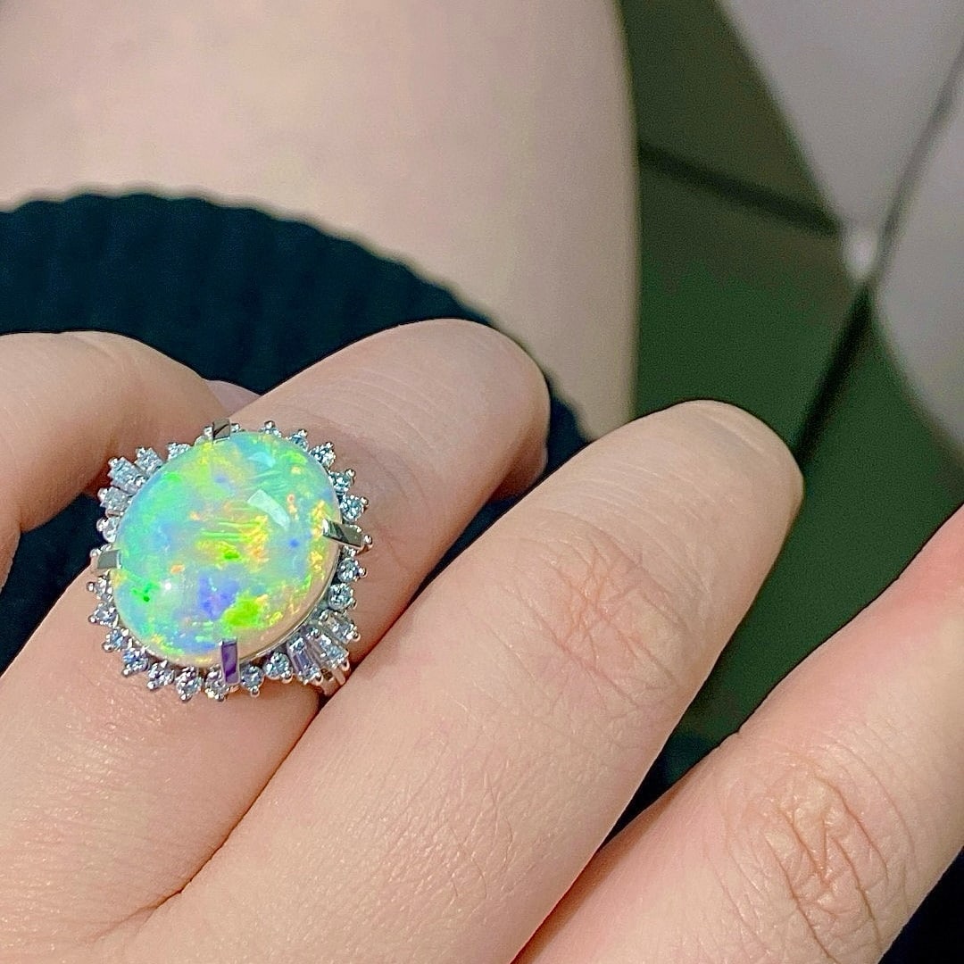 14k Gold 6.72 Ctw Natural Opal & Diamond Ring - 4