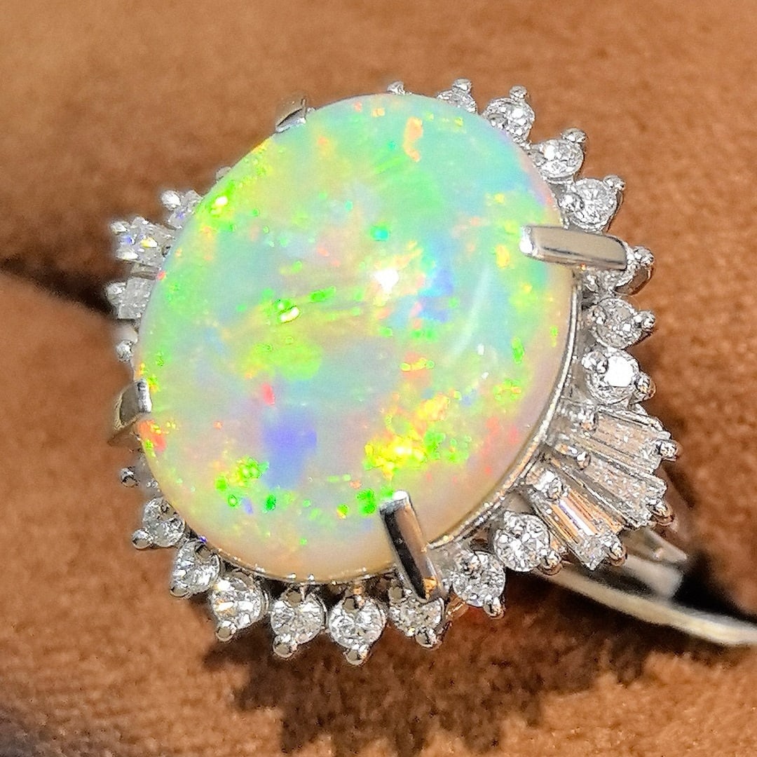 14k Gold 6.72 Ctw Natural Opal & Diamond Ring - 6