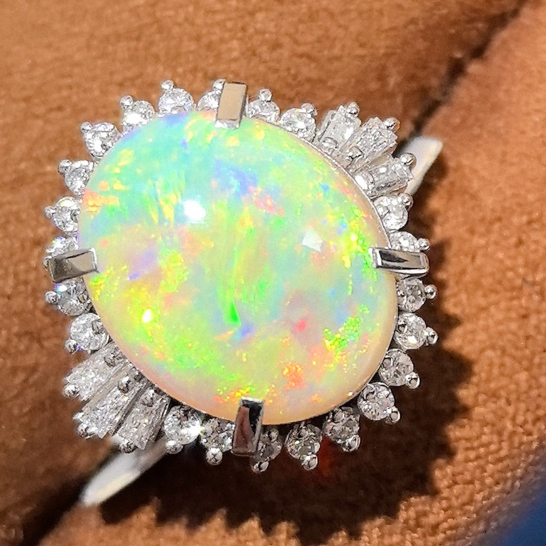 14k Gold 6.72 Ctw Natural Opal & Diamond Ring - 7