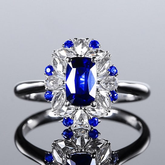14k Gold 1.49 Ctw Natural Sapphire & Diamond Ring: Ref:231044041 // gold content:14k gold // ring size:7. 25us // // main gemstone:sapphire // shape:multiply // carat weight:1. 21ct // color:royal blue // treatment:natural // // adjacent gemstone 2 :
