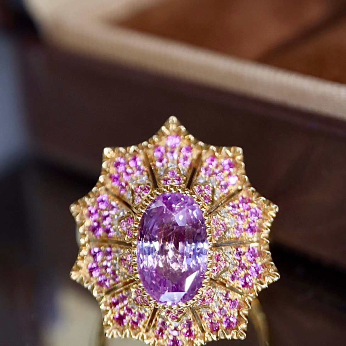 14k Gold 3.01 Ct Natural Sapphire Ring: Ref:231044046 // gold content:14k gold // ring size:7. 25us // // main gemstone:sapphire // shape:oval // carat weight:3. 01ct // color:purple // treatment:natural // Condition: New Low Estimate: 1200