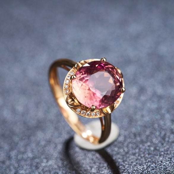 14k Gold 4.01 Ct Natural Tourmaline & Diamond Ring - 5