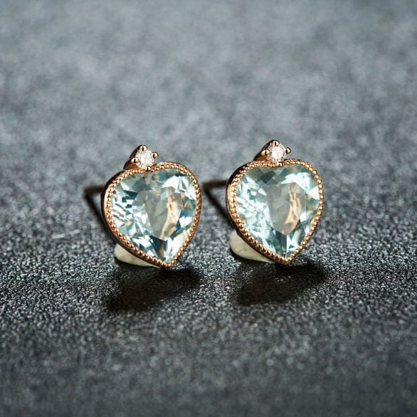 14k Gold 2.86 Ct Natural Aquamarine & Diamond Earrings - 2