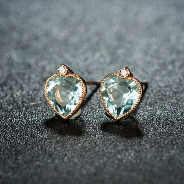 14k Gold 2.86 Ct Natural Aquamarine & Diamond Earrings - 3
