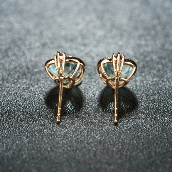 14k Gold 2.86 Ct Natural Aquamarine & Diamond Earrings - 4