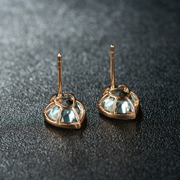 14k Gold 2.86 Ct Natural Aquamarine & Diamond Earrings - 5