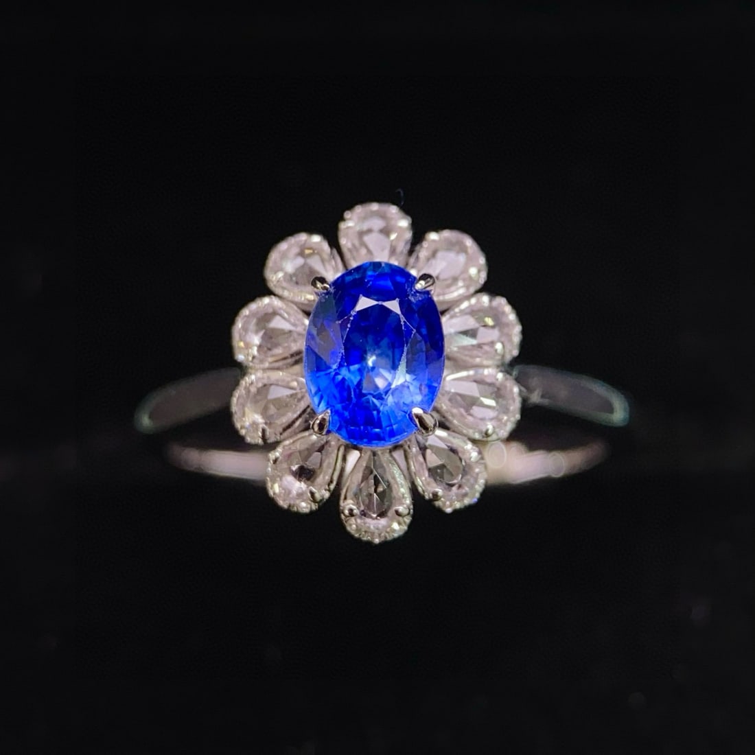 14k Gold 1.3 Ct Natural Sapphire & Diamond & Sapphire Ring: Ref:231044084 // gold content:14k gold // ring size:7. 25us // // main gemstone:sapphire // shape:oval // carat weight:1. 3ct // color:blue // treatment:natural // // adjacent gemstone 2 : diamond //