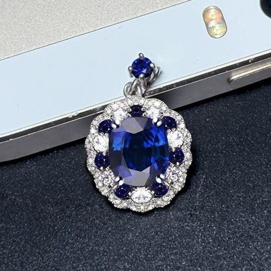 14k Gold 2.36 Ct Natural Sapphire & Diamond & Sapphire Pendant( Without Chain ) - 3