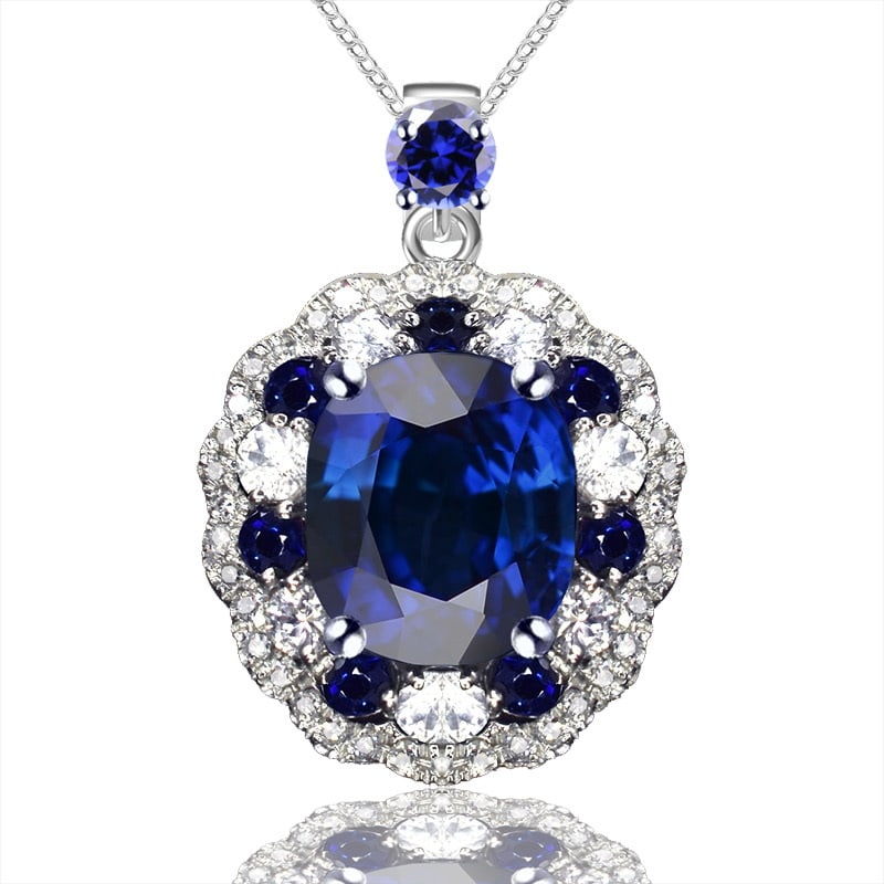 14k Gold 2.36 Ct Natural Sapphire & Diamond & Sapphire Pendant( Without Chain ) - 4