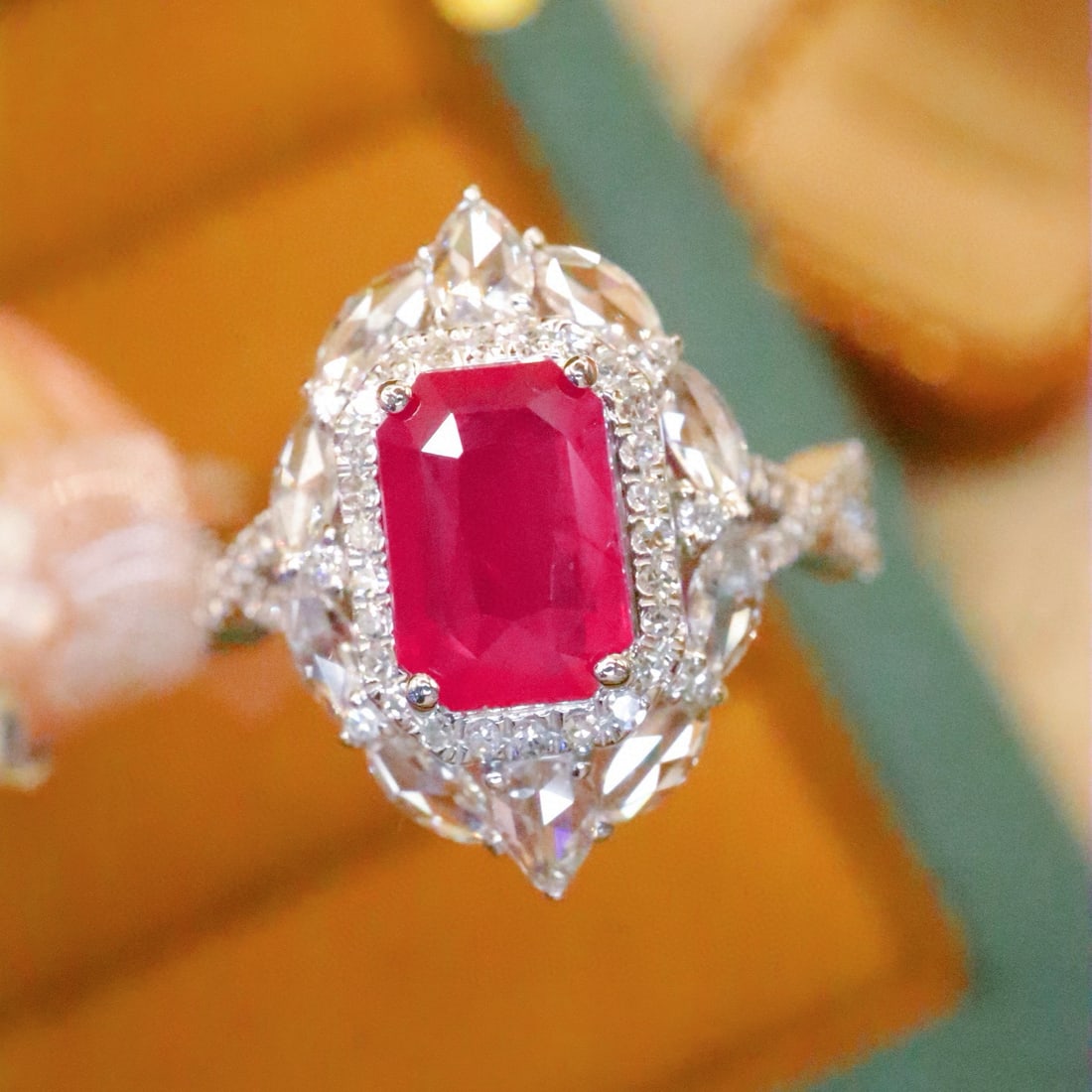 14k Gold 2.16 Ctw Natural Ruby & Diamond Ring: Ref:231044099 // gold content:14k gold // ring size:7. 25us // // main gemstone:ruby // shape:octagonal // carat weight:1. 52ct // color:red // treatment:natural // // adjacent gemstone 2 : diamond //